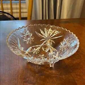 Vintage Anchor Hocking Star Of David Elegant Clear Glass Decorative footed Bowl
